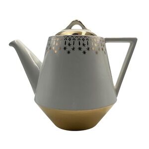 Vintage Flare Ware White Gold Starburst Teapot Coffee Pot MCM 1950s Hall China